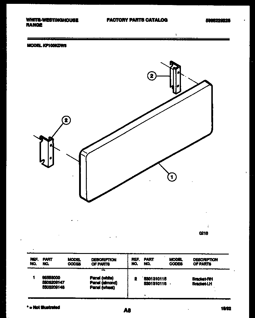 White-Westinghouse KF100KDW5 panel and bracket parts diagram