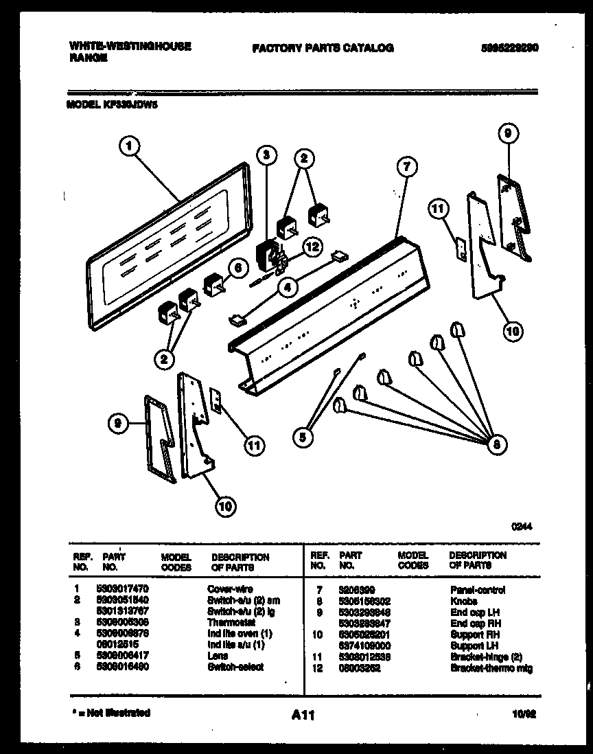 White-Westinghouse KF330JDD5 backguard diagram