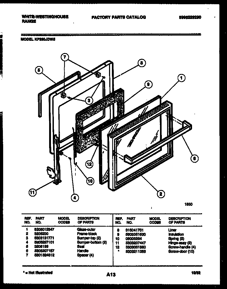 White-Westinghouse KF330JDD5 door parts diagram