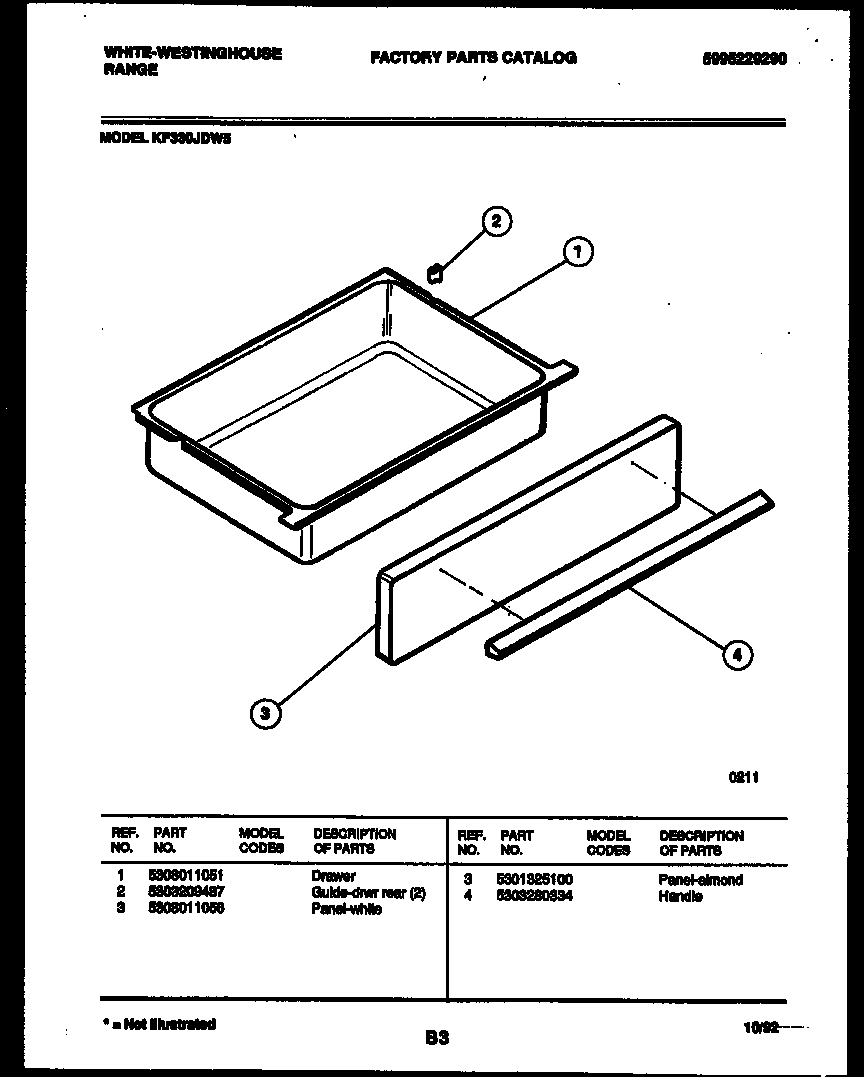 White-Westinghouse KF330JDD5 drawer parts diagram