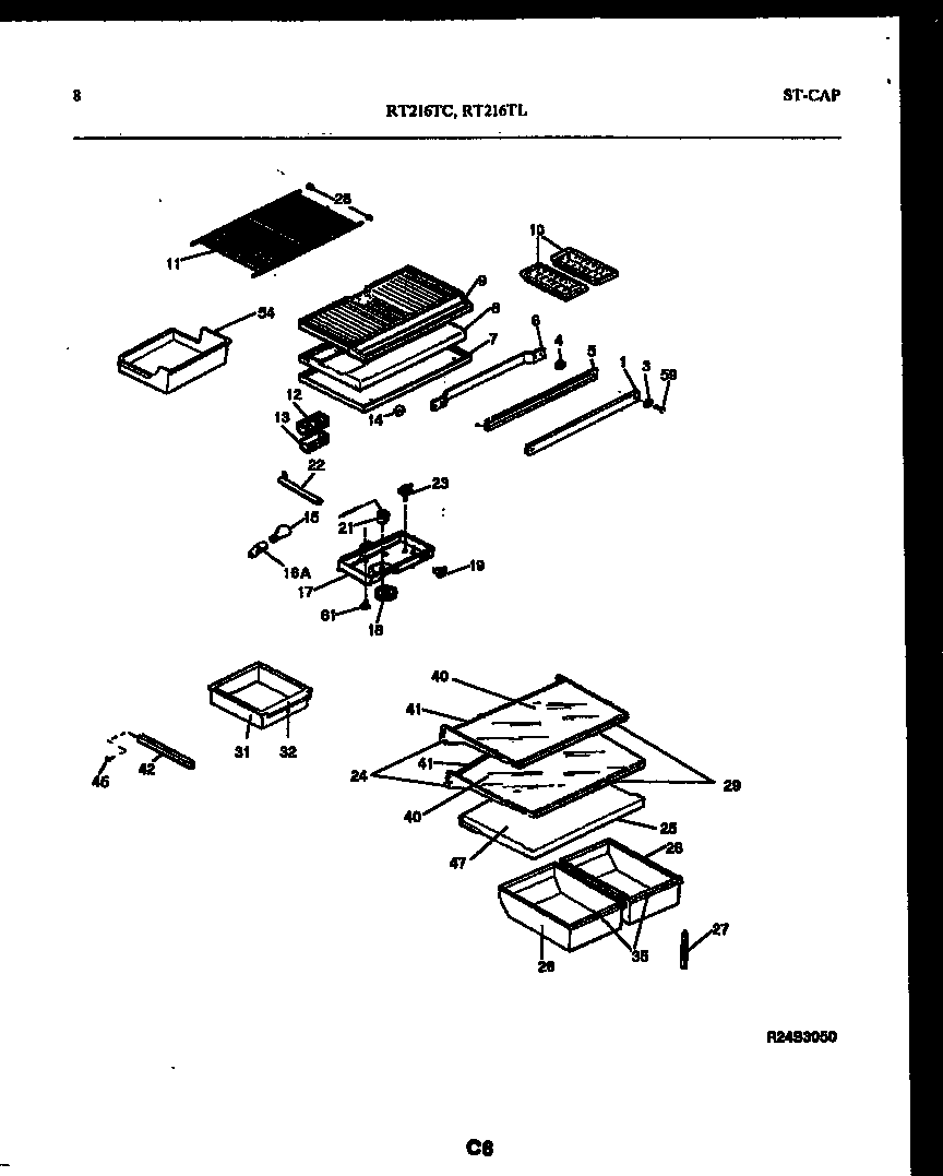 White-Westinghouse RT216TCD0 shelves and supports diagram