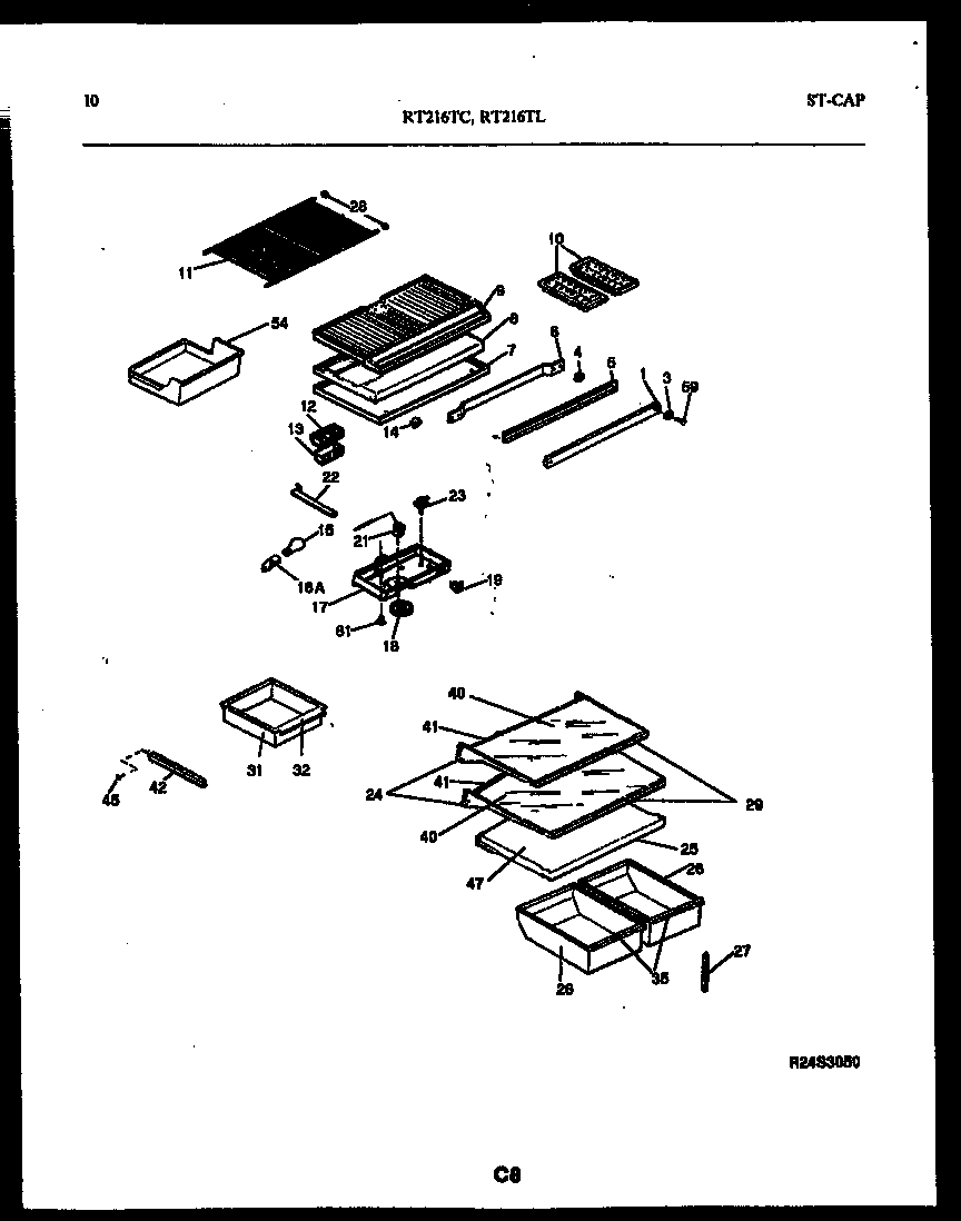 White-Westinghouse RT216TCD0 shelves and supports diagram