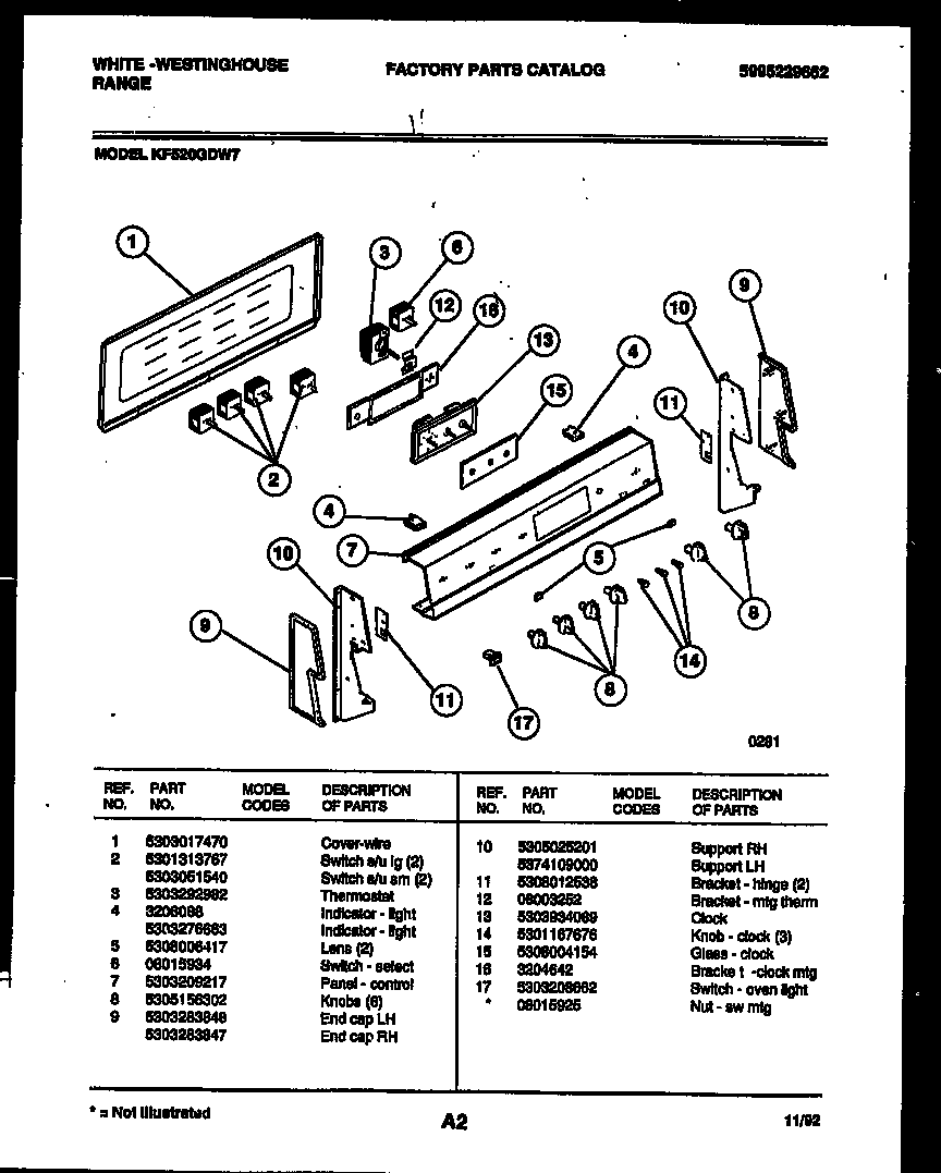 White-Westinghouse KF520GDD7 backguard diagram