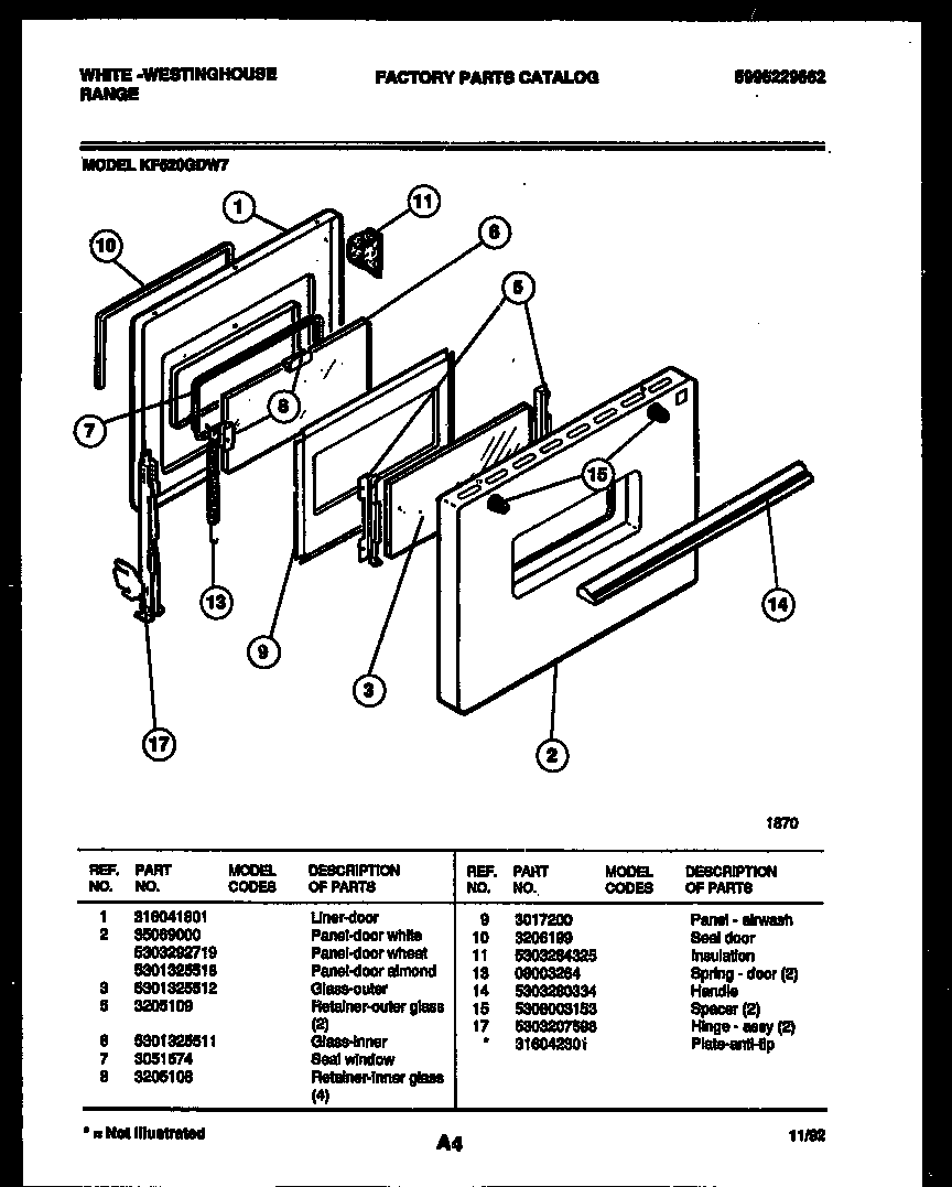 White-Westinghouse KF520GDD7 door parts diagram