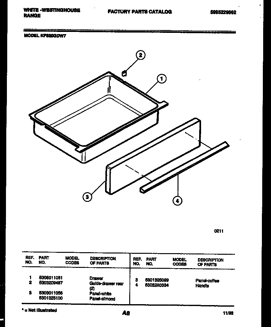 White-Westinghouse KF520GDD7 drawer parts diagram