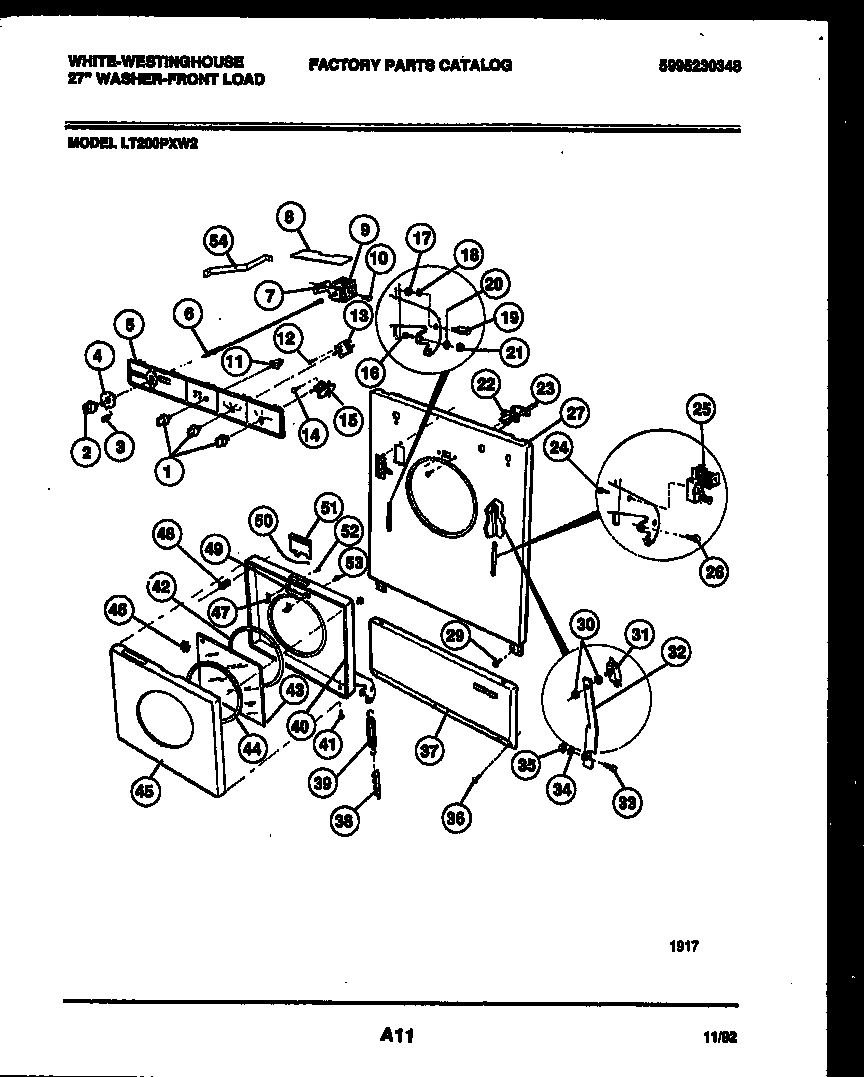 White-Westinghouse LT200PXW2 console, control and door parts diagram