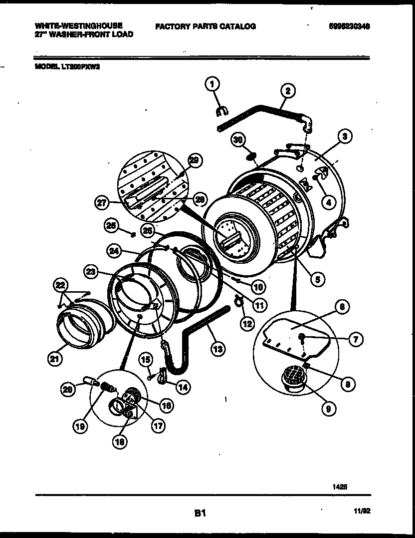 White-Westinghouse LT200PXW2 tub and components diagram