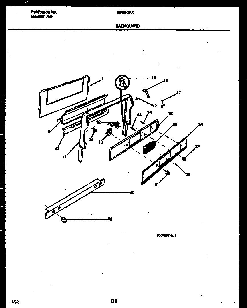 White-Westinghouse GF690RXD2 backguard diagram