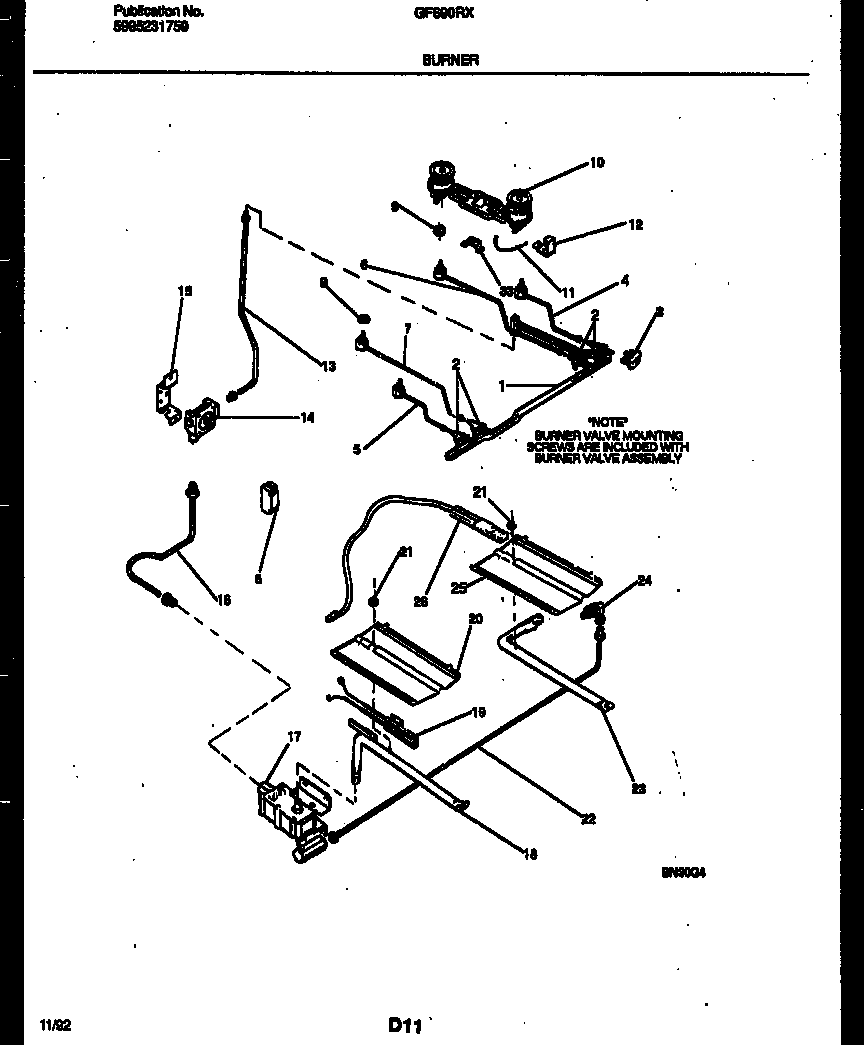 White-Westinghouse GF690RXD2 burner, manifold and gas control diagram
