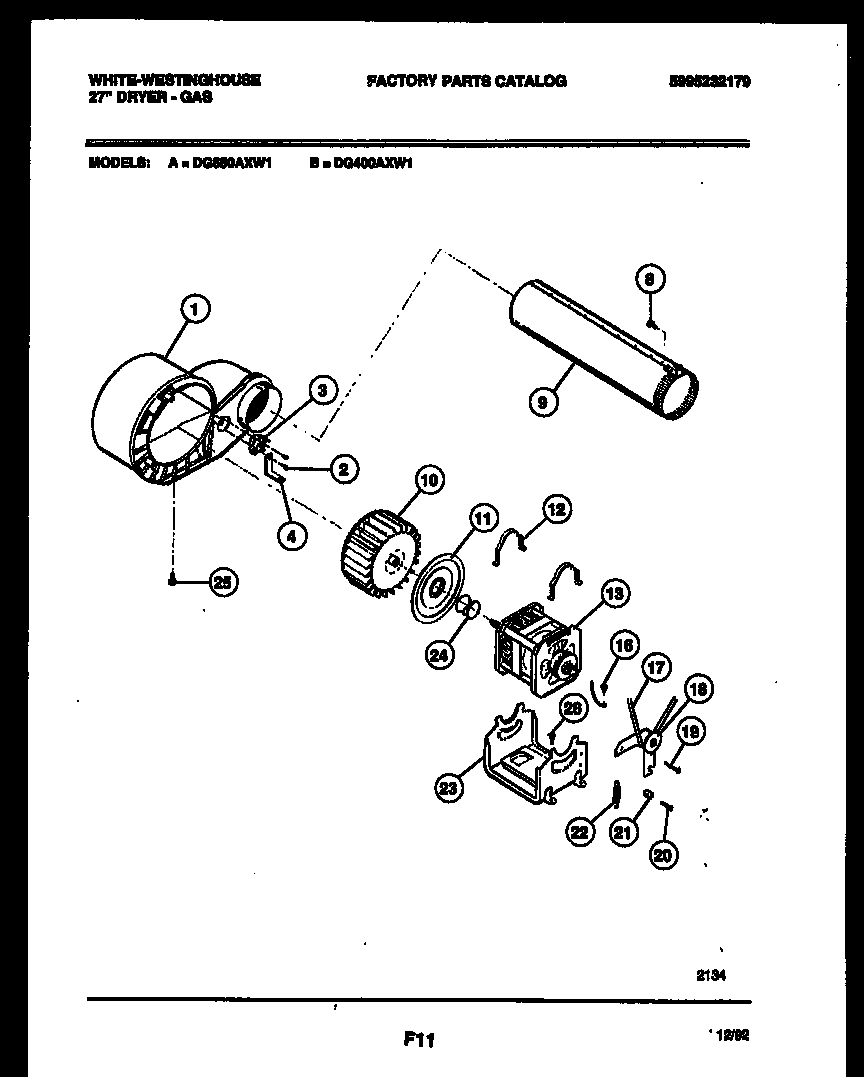White-Westinghouse DG650AXW1 motor and blower parts diagram