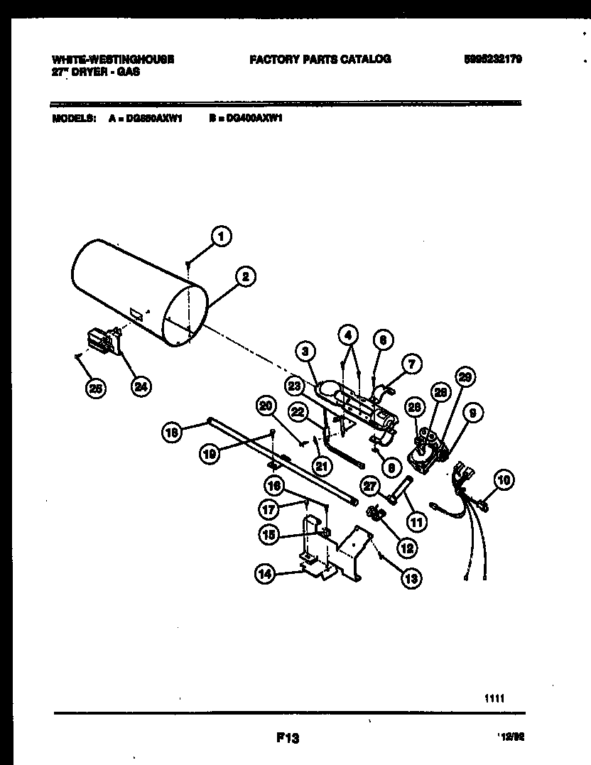 White-Westinghouse DG650AXW1 burner, igniter and valve diagram