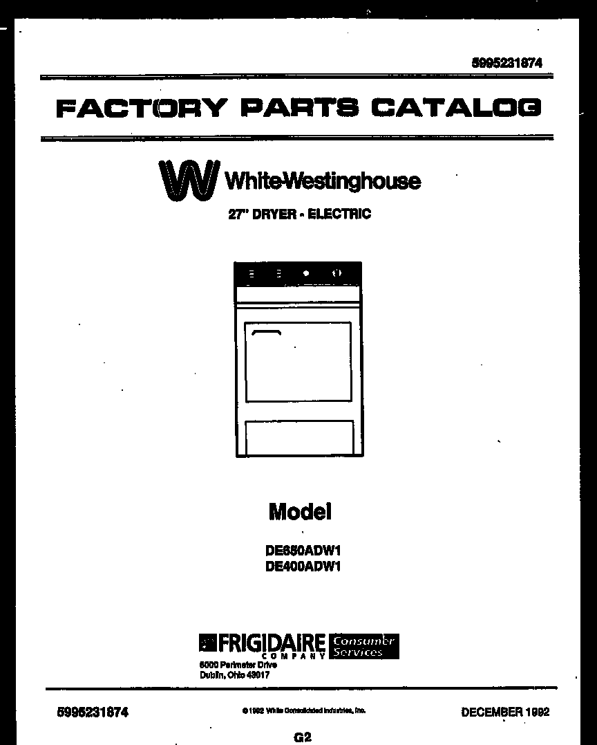 White-Westinghouse DE650ADW1 null diagram