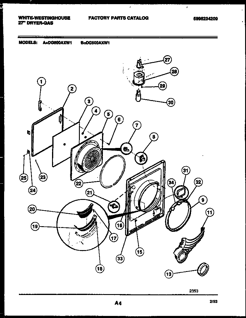 White-Westinghouse DG600AXD1 door parts diagram