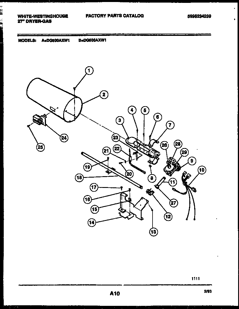White-Westinghouse DG600AXD1 burner, igniter and valve diagram