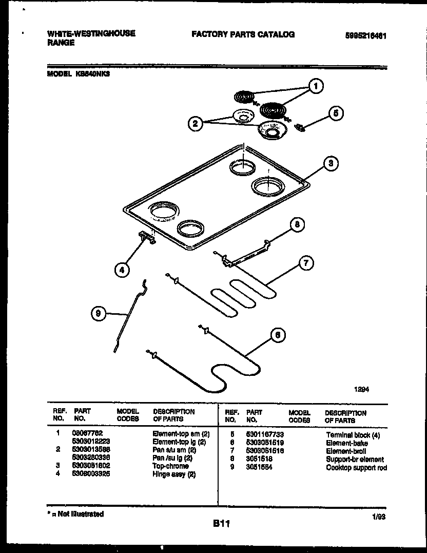 White-Westinghouse KS540NKW3 cooktop and broiler parts diagram