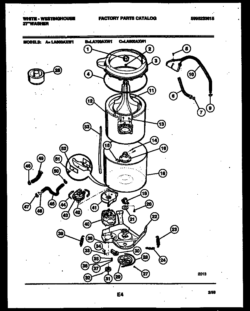 White-Westinghouse LA700AXD1 tub detail diagram