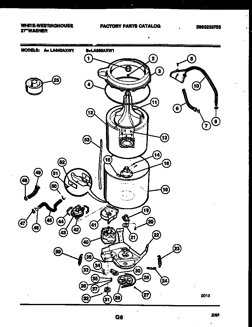 White-Westinghouse LA640AXD1 tub detail diagram