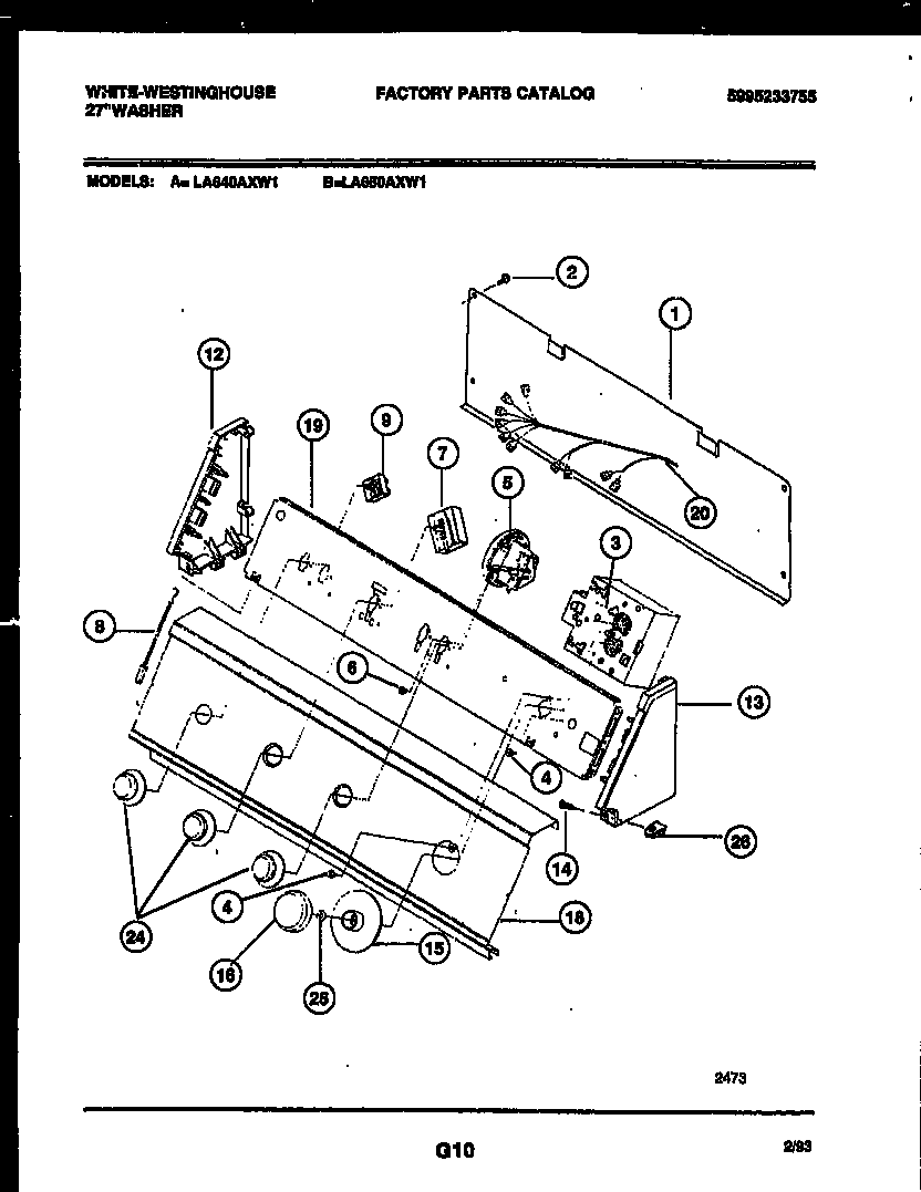 White-Westinghouse LA640AXD1 console and control parts diagram