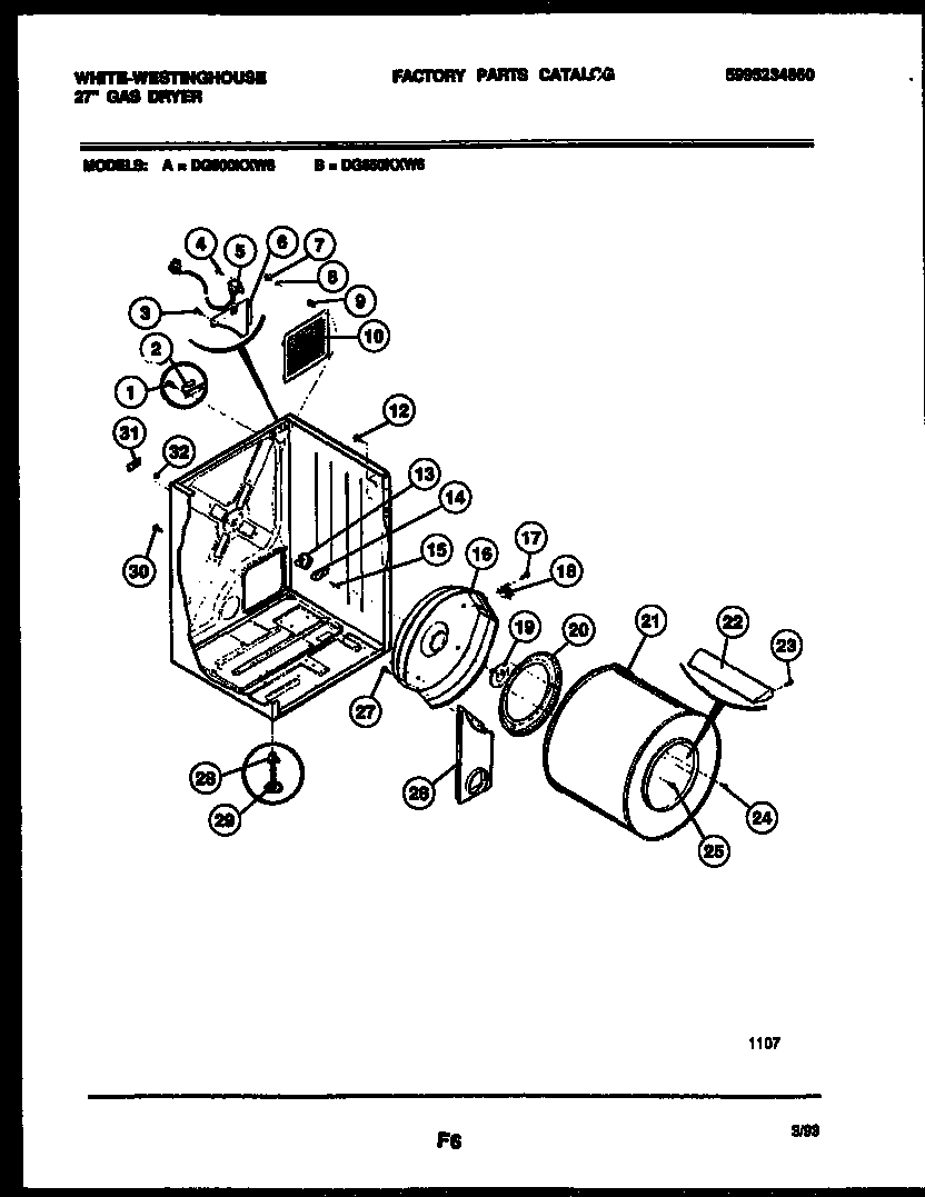 White-Westinghouse DG650KXD6 cabinet and component parts diagram
