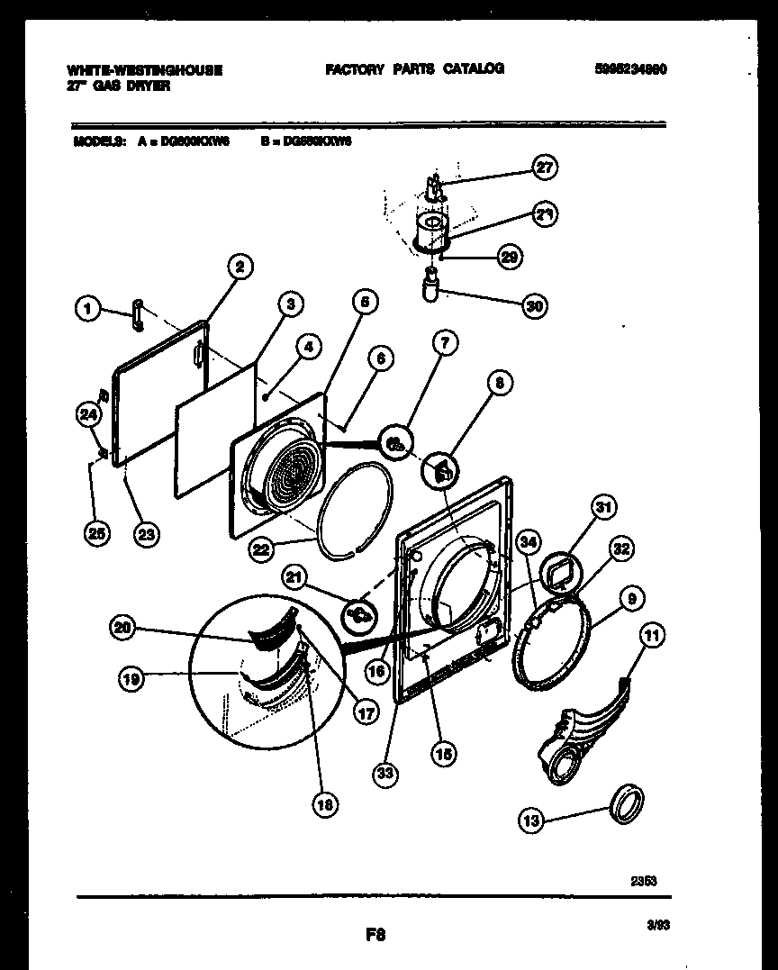 White-Westinghouse DG650KXD6 door parts diagram