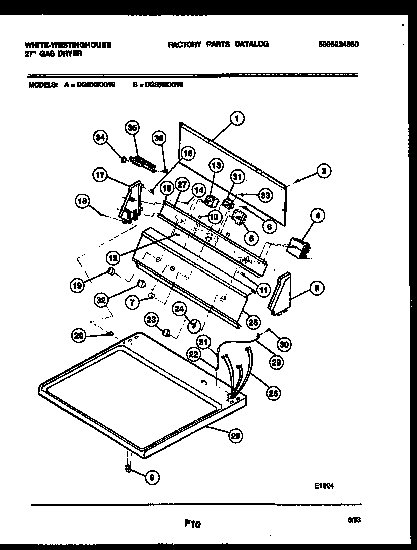 White-Westinghouse DG650KXD6 console and control parts diagram