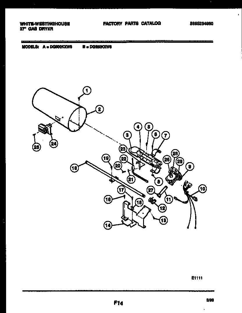 White-Westinghouse DG650KXD6 burner, igniter and valve diagram