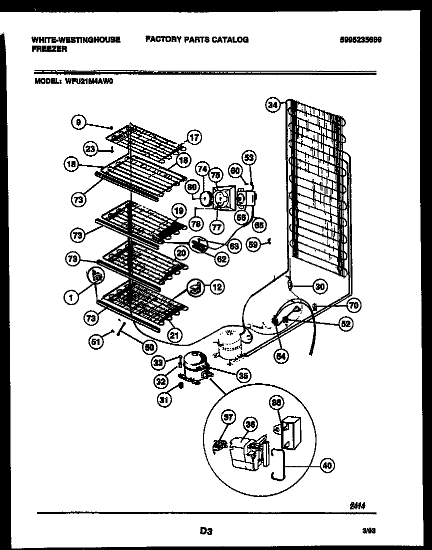 White-Westinghouse WFU21M4AW0 system and electrical parts diagram