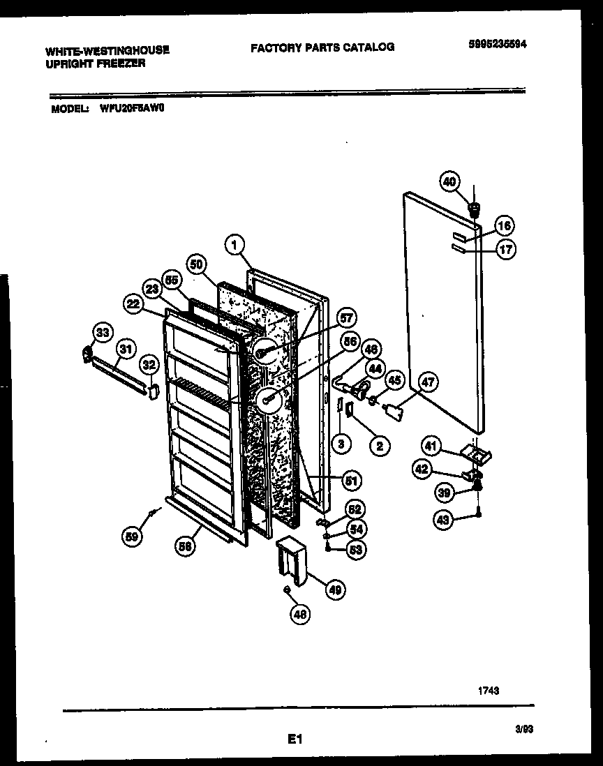 White-Westinghouse WFU20F5AW0 door parts diagram