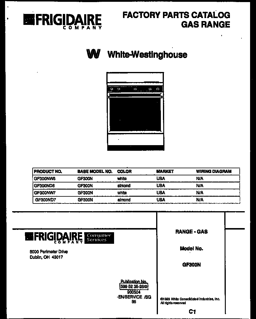 White-Westinghouse GF300ND6 cover page diagram
