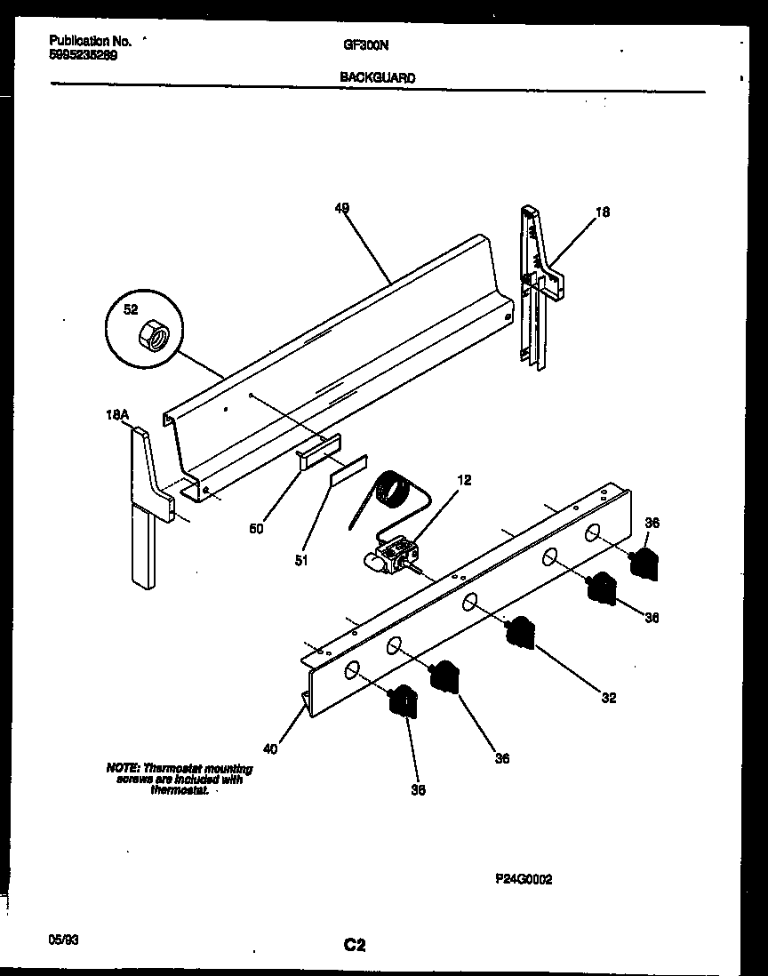White-Westinghouse GF300ND6 backguard diagram