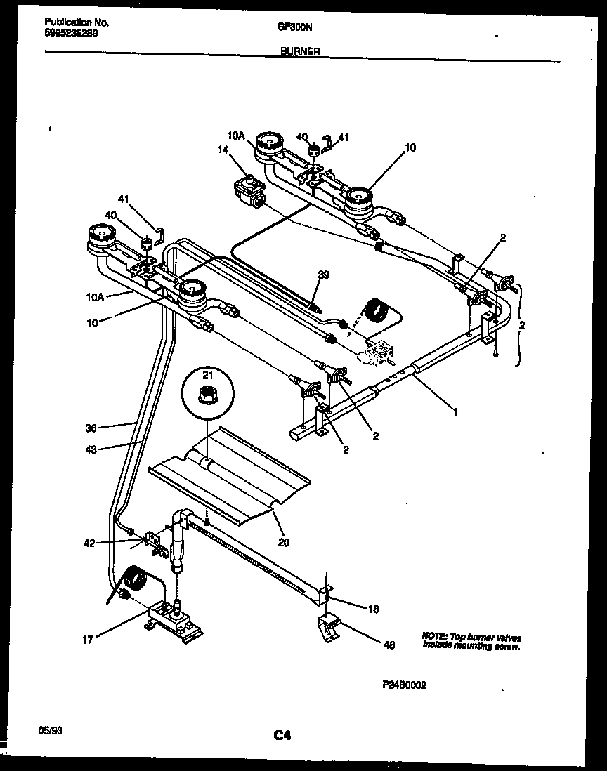 White-Westinghouse GF300ND6 burner, manifold and gas control diagram
