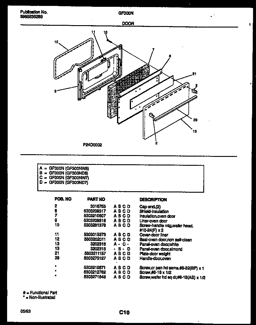 White-Westinghouse GF300ND6 door parts diagram