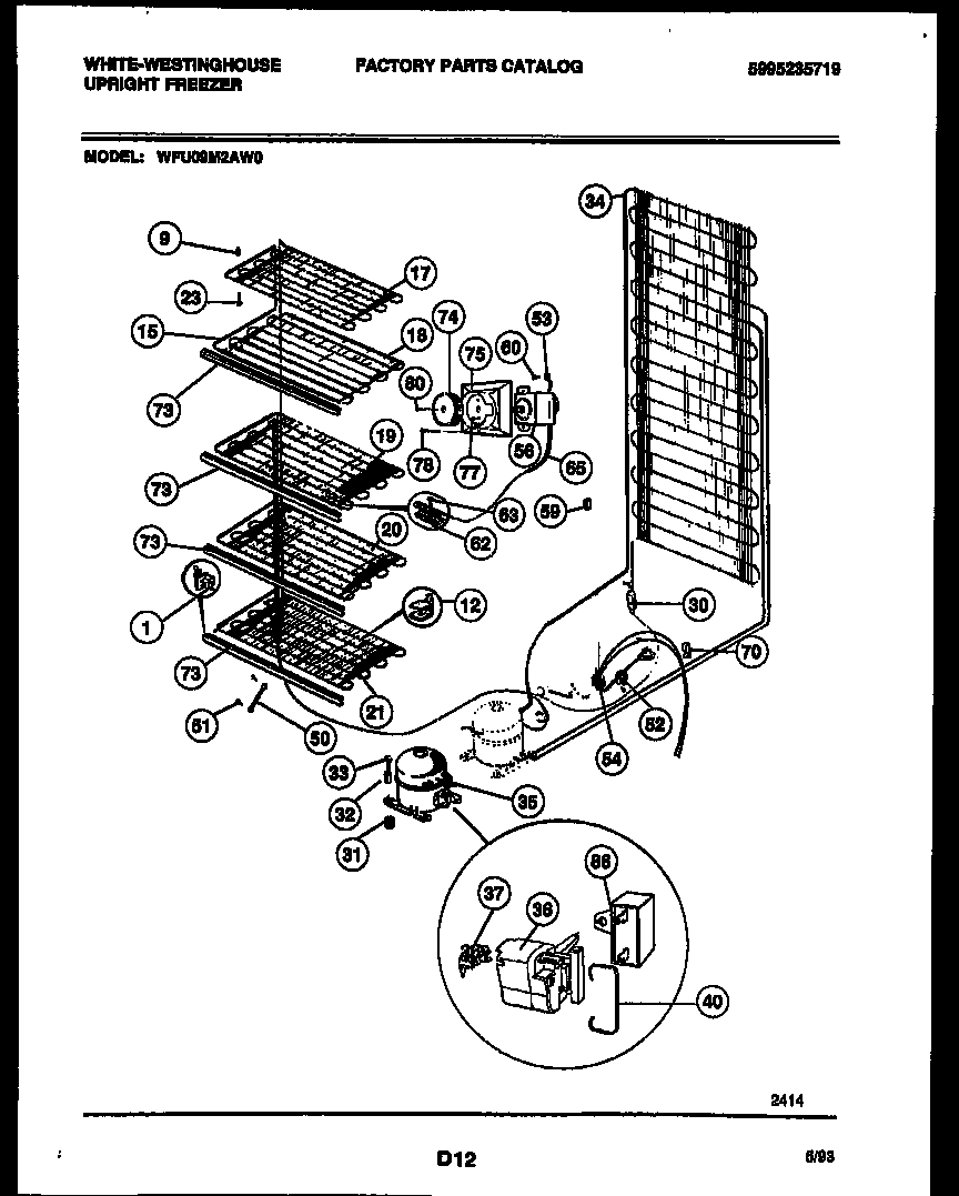 White-Westinghouse WFU09M2AW0 system and electrical parts diagram