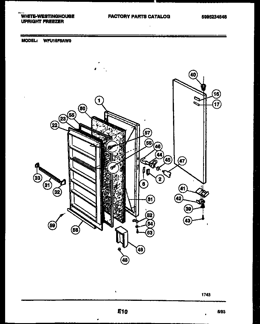 White-Westinghouse WFU16F5AW0 door parts diagram