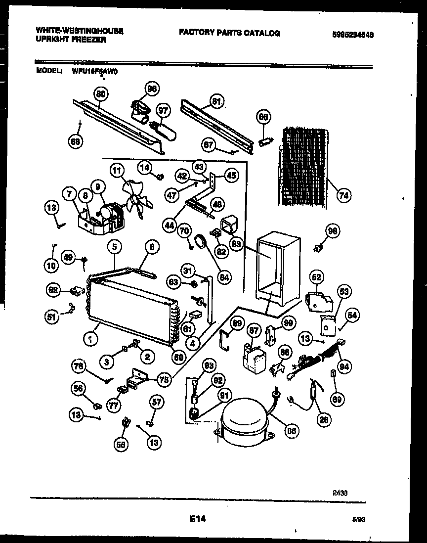 White-Westinghouse WFU16F5AW0 system and automatic defrost parts diagram