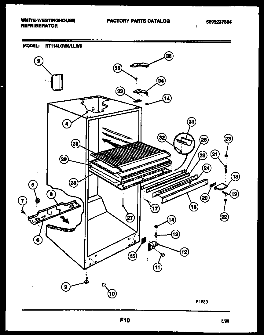 White-Westinghouse RT114LCW6 cabinet parts diagram
