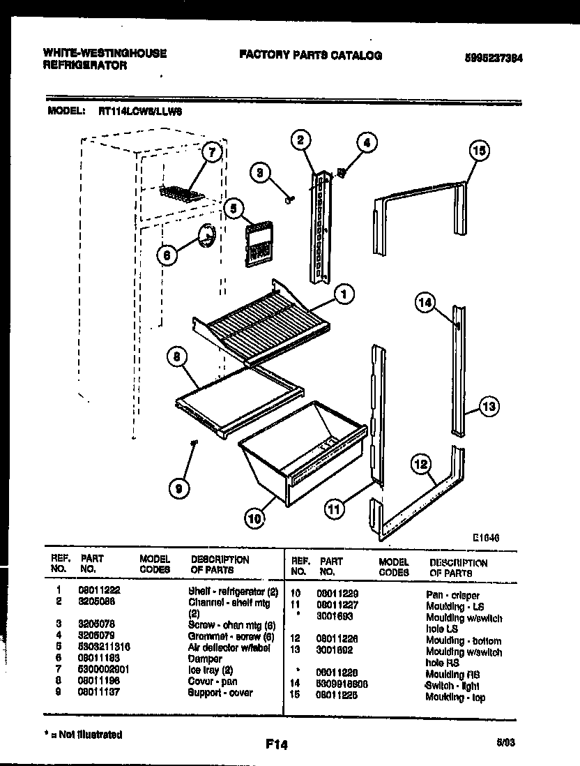 White-Westinghouse RT114LCW6 shelves and supports diagram