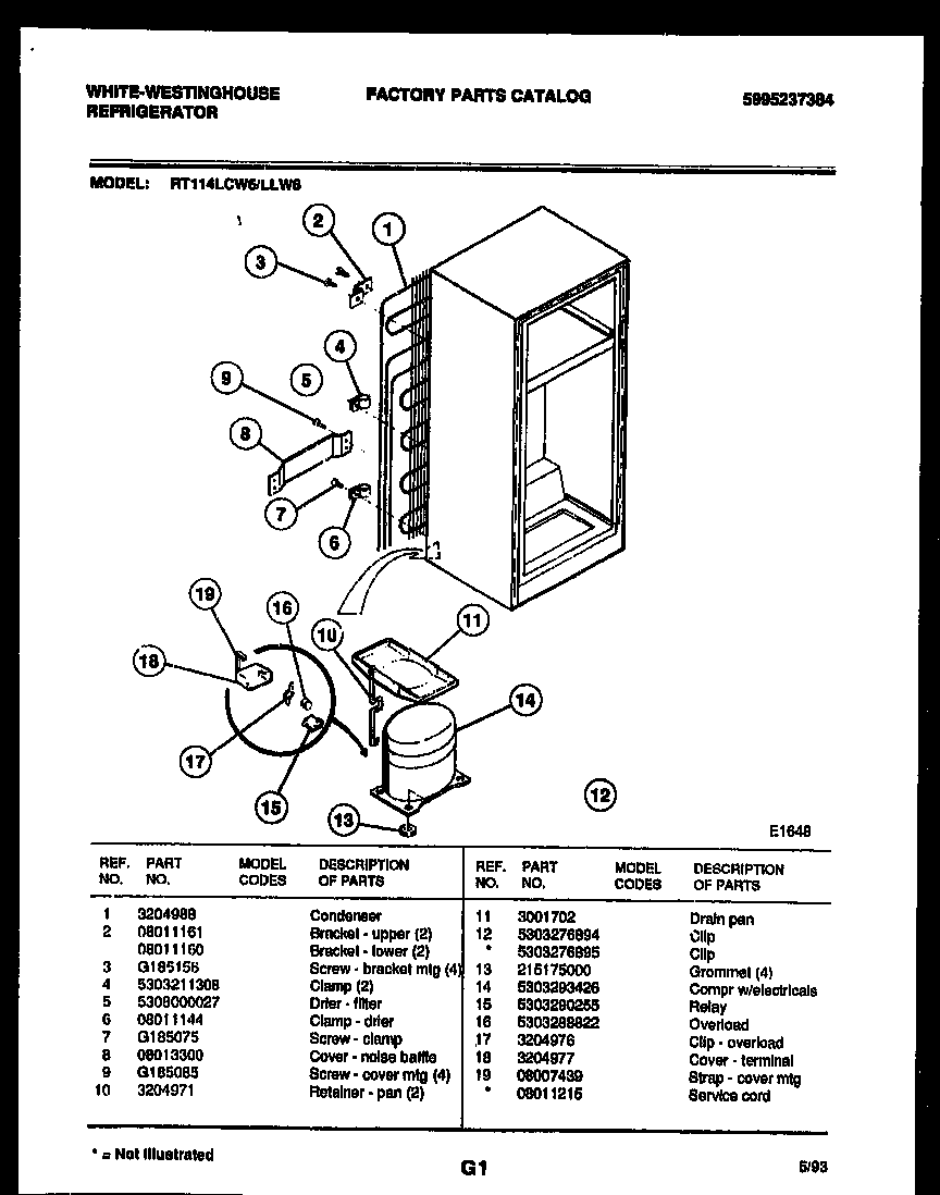 White-Westinghouse RT114LCW6 system and automatic defrost parts diagram