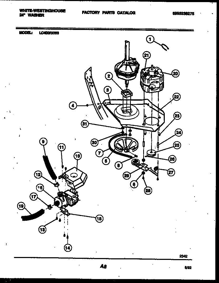 White-Westinghouse LC400RXD3 motor and idler arm clutch diagram