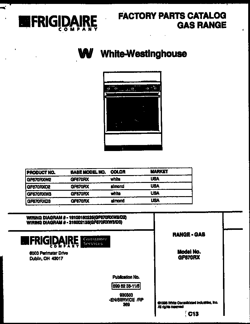 White-Westinghouse GF670RXD2 cover page diagram