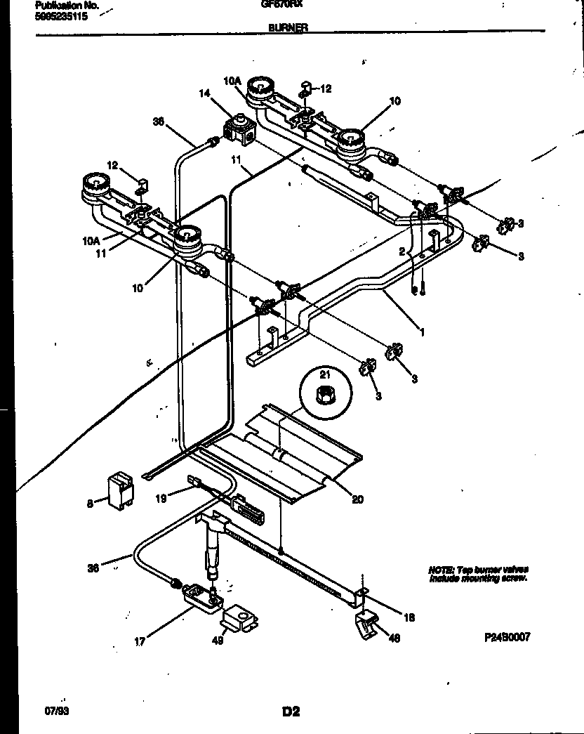 White-Westinghouse GF670RXD2 burner, manifold and gas control diagram