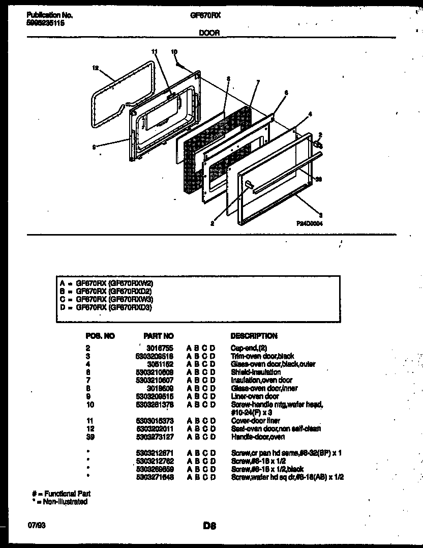 White-Westinghouse GF670RXD2 door parts diagram