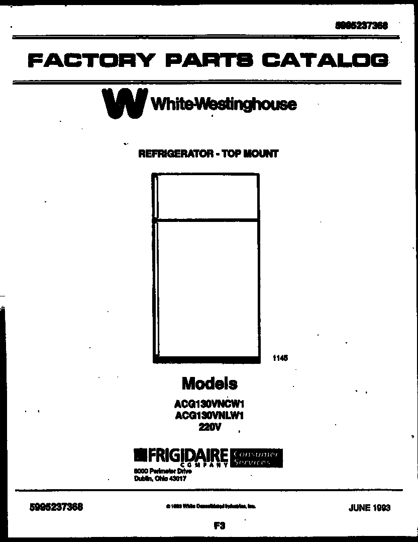 White-Westinghouse ACG130VNCD1 cover page diagram