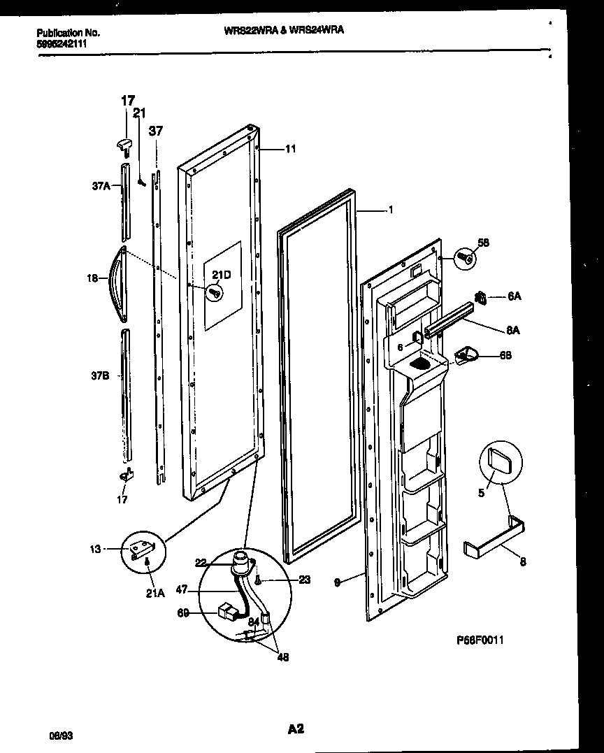 White-Westinghouse WRS24WRAW1 freezer door parts diagram