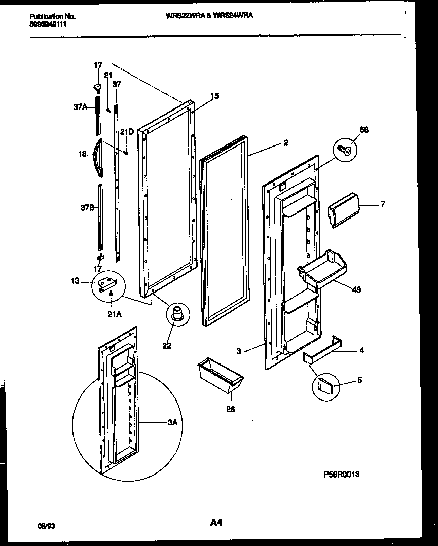 White-Westinghouse WRS24WRAW1 refrigerator door parts diagram