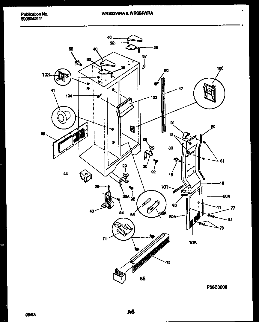 White-Westinghouse WRS24WRAW1 cabinet parts diagram