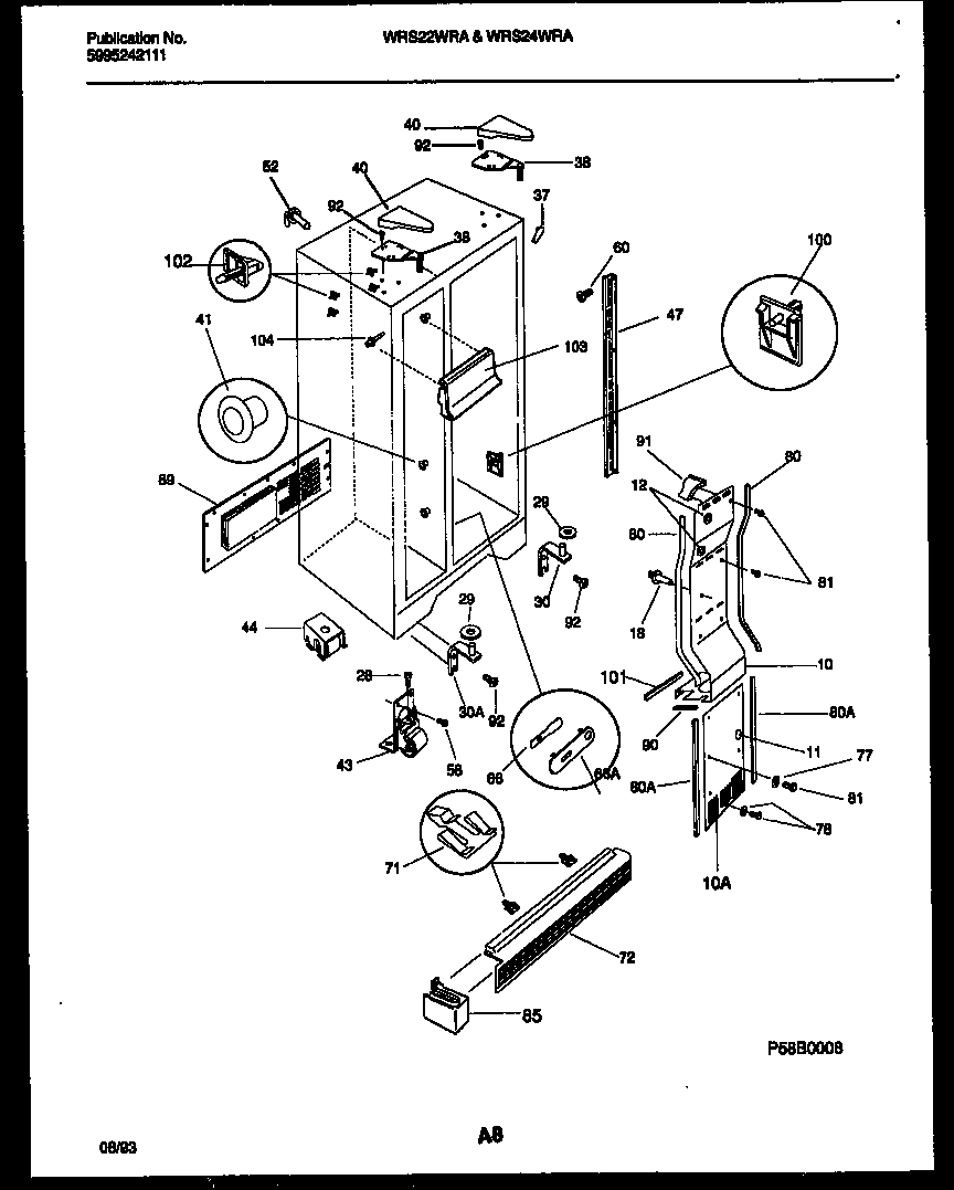 White-Westinghouse WRS24WRAW1 cabinet parts diagram