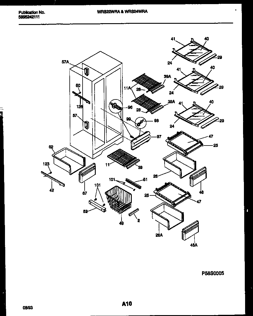 White-Westinghouse WRS24WRAW1 shelves and supports diagram