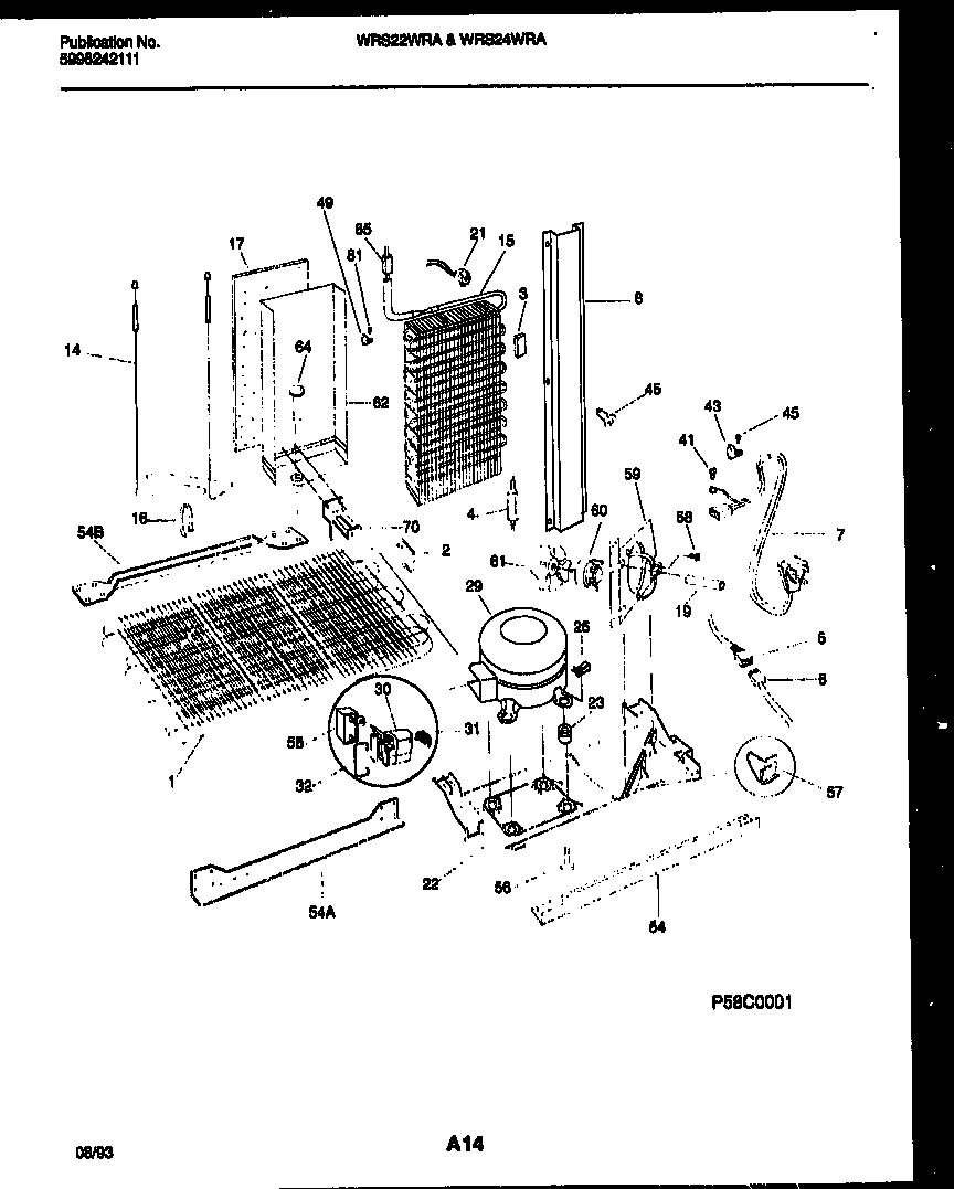 White-Westinghouse WRS24WRAW1 system and automatic defrost parts diagram