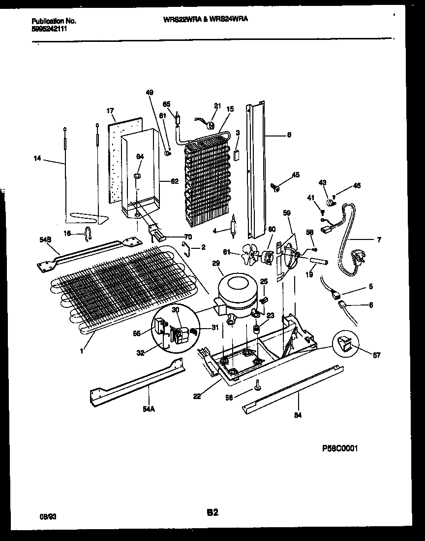 White-Westinghouse WRS24WRAW1 system and automatic defrost parts diagram